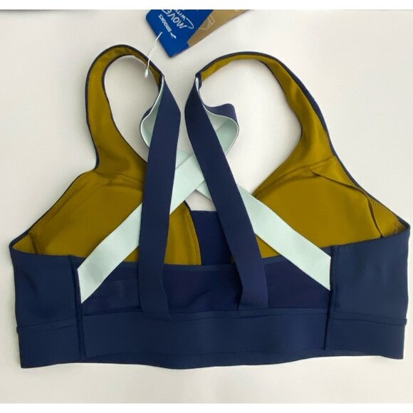 Brooks Large Drive Plunge Run Sports Bra Navy Ice Olive Compressive Strappy - Picture 7 of 11